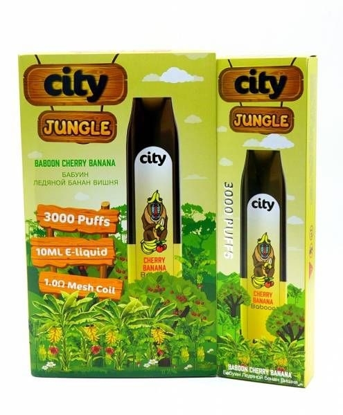 Купить City Jungle - Бабуин (Банан, Вишня), 3000 затяжек, 18 мг (1,8%)